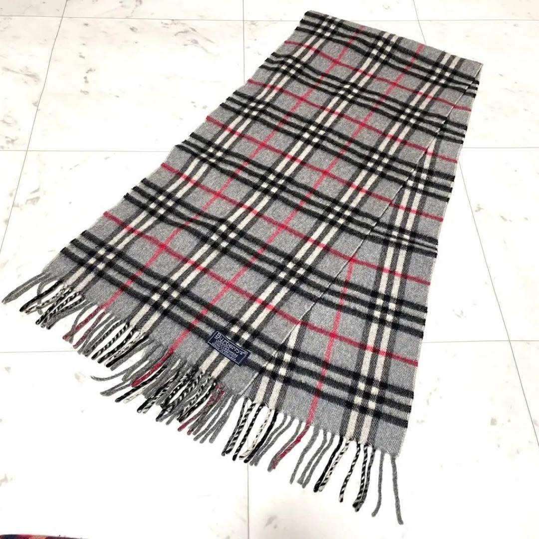 美品⭐️BURBERRYLONDON カシミヤマフラー グレーノバチェック 英国製