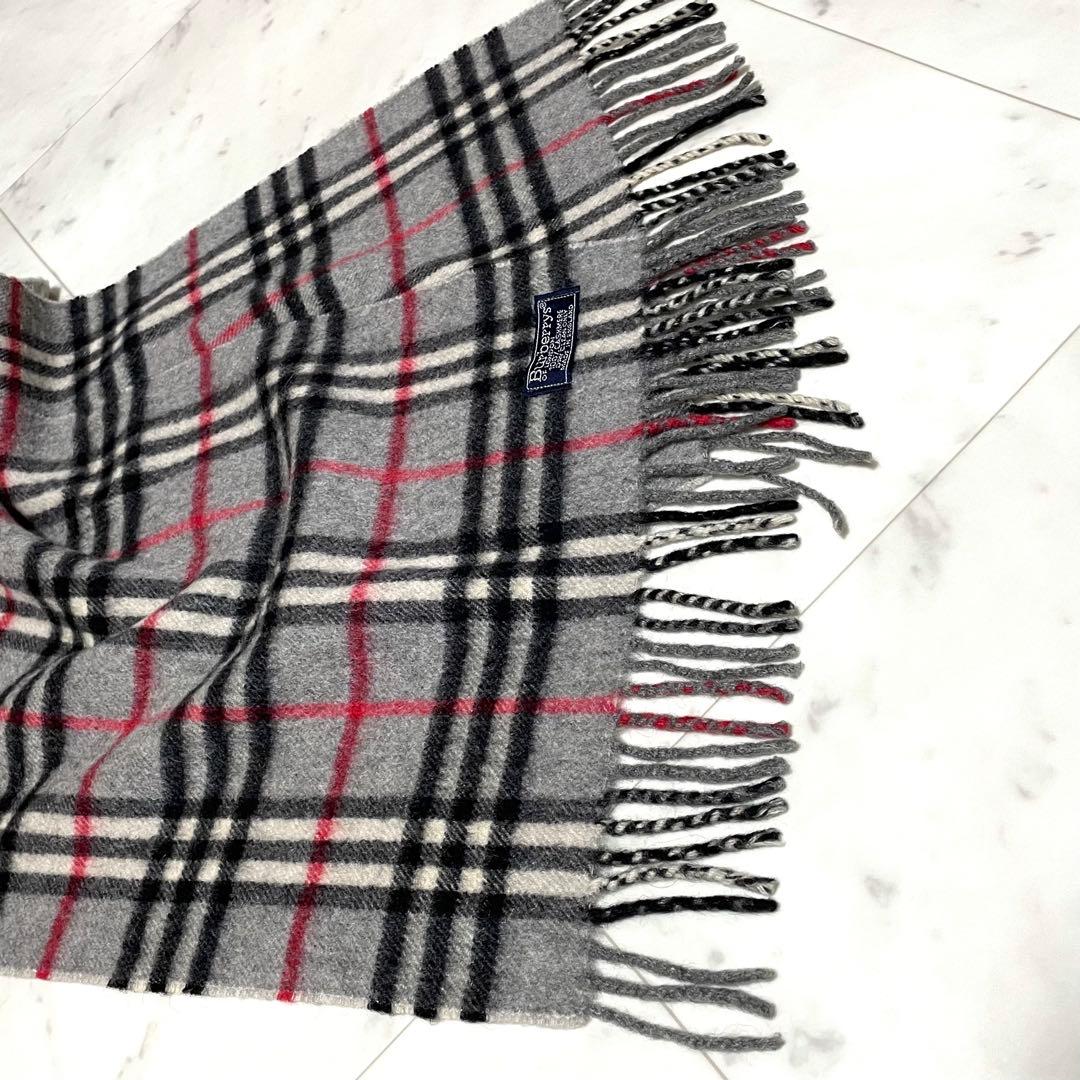 美品⭐️BURBERRYLONDON カシミヤマフラー グレーノバチェック 英国製