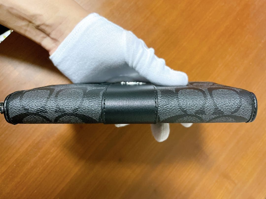 ★未使用★ COACH 長財布 レザー メンズウォレット 黒×灰