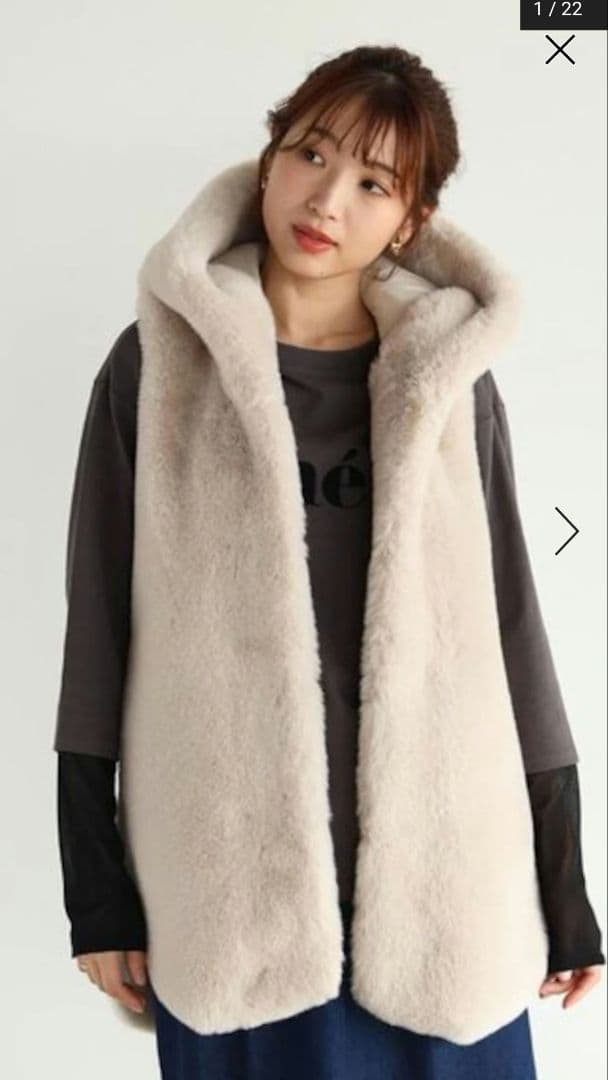 Vin　スコットクラブ　フーデット　ファー　ベスト　アイボリー　新品 ヤマダヤ