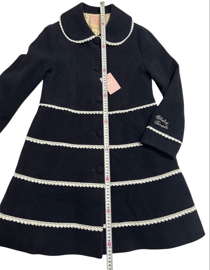 シャーリーテンプル 濃紺 レースパイピング ロングコート アウター ジャンパー