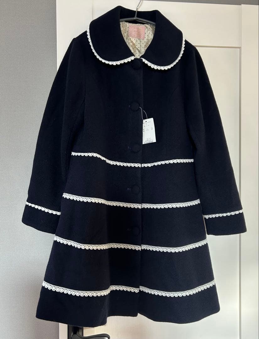 シャーリーテンプル 濃紺 レースパイピング ロングコート アウター ジャンパー