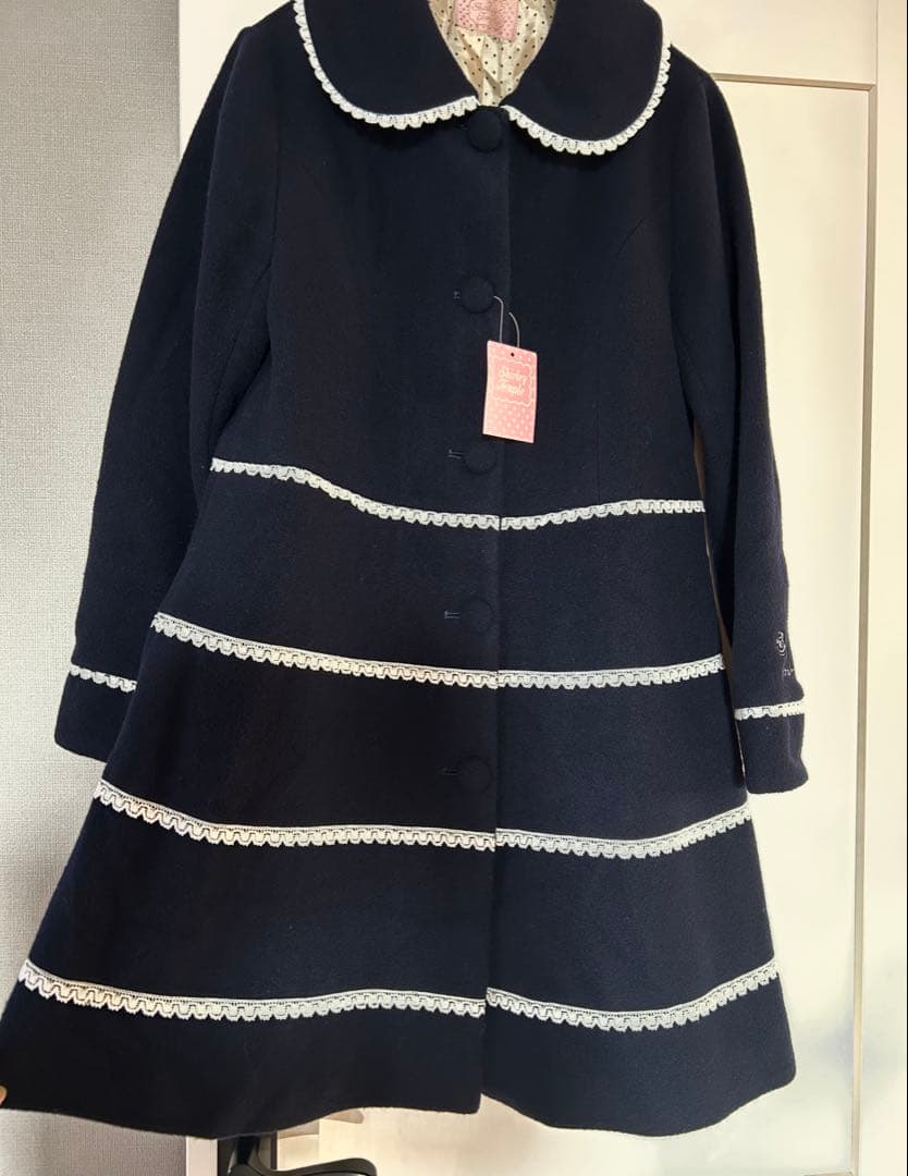 シャーリーテンプル 濃紺 レースパイピング ロングコート アウター ジャンパー