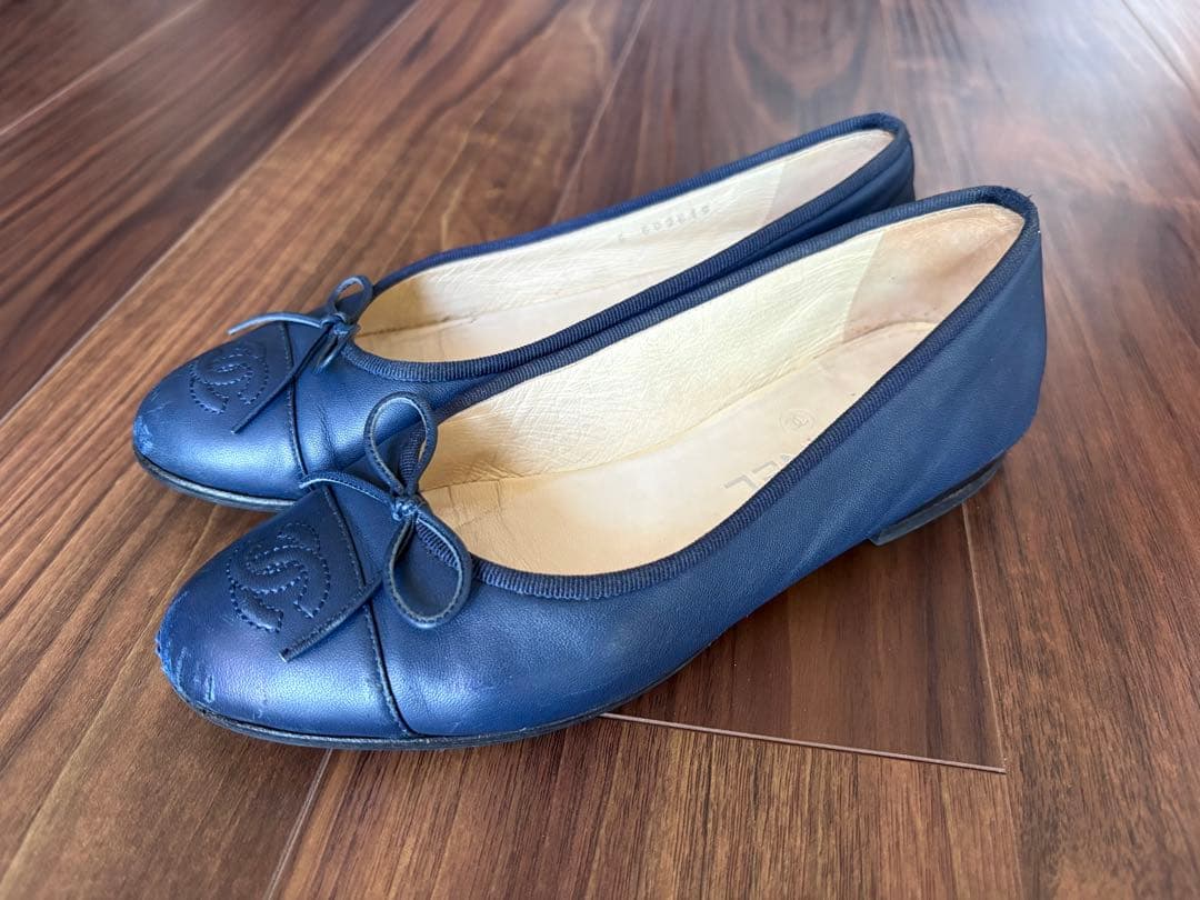 【正規品】CHANEL シャネル バレエシューズ バレリーナ 35.5 ネイビー