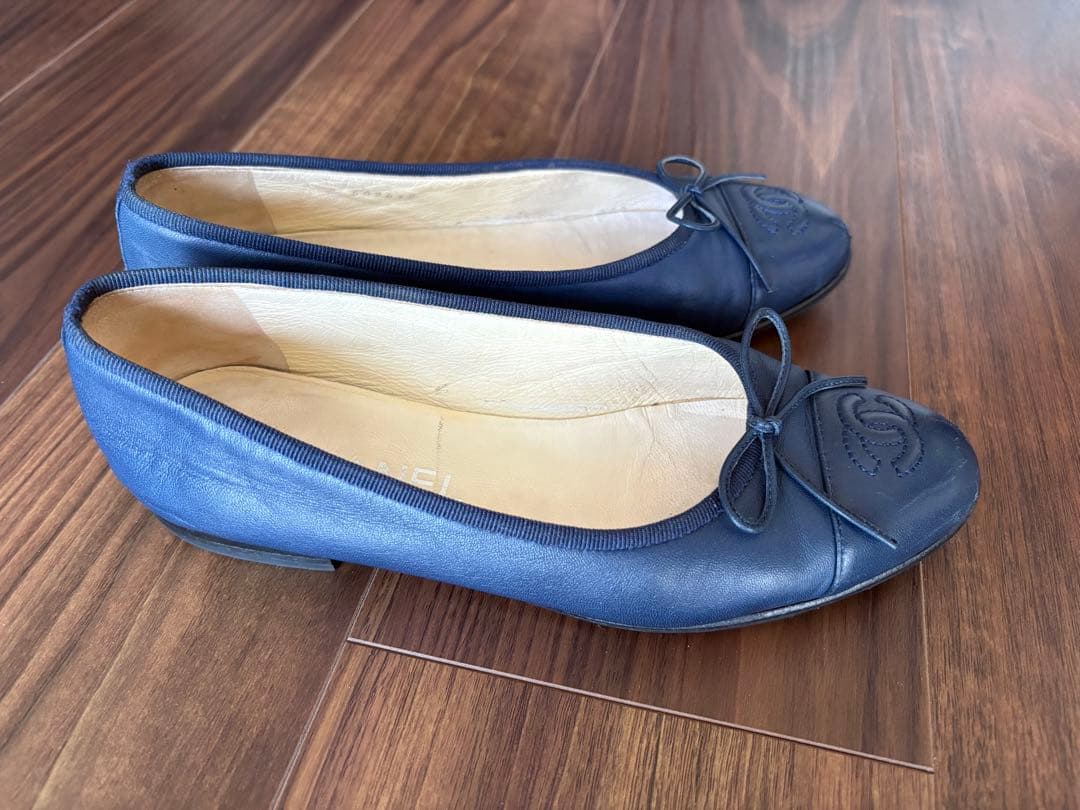 【正規品】CHANEL シャネル バレエシューズ バレリーナ 35.5 ネイビー