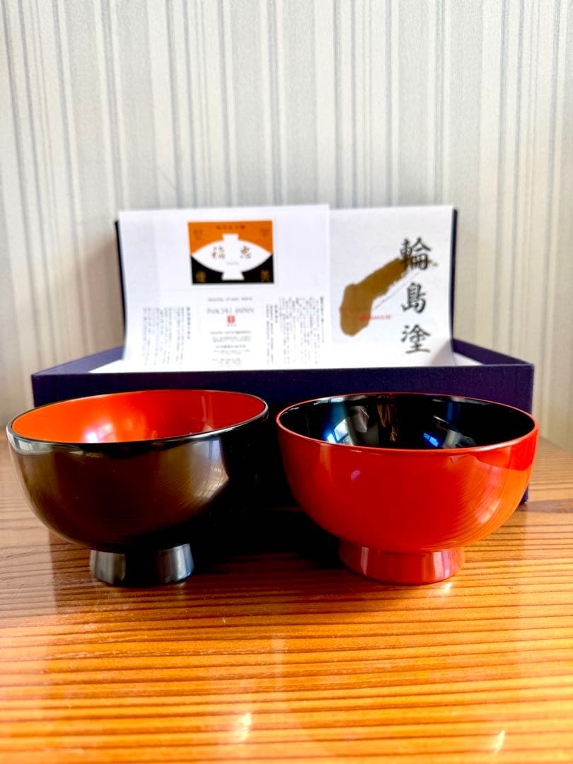 5.5万円輪島塗夫婦椀 工芸品 黒内朱　朱内黒