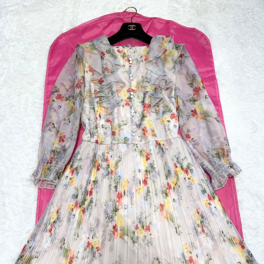 【極美品✨】ローズティアラ　フリルフラワープリーツワンピース　46