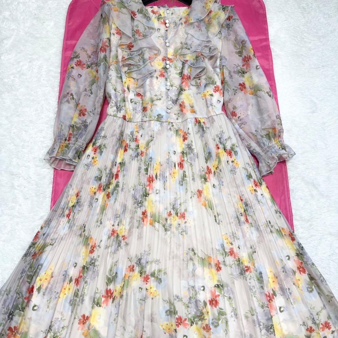 【極美品✨】ローズティアラ　フリルフラワープリーツワンピース　46