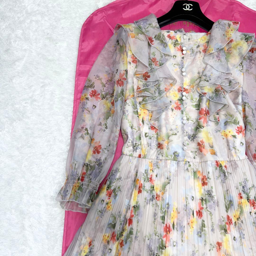 【極美品✨】ローズティアラ　フリルフラワープリーツワンピース　46