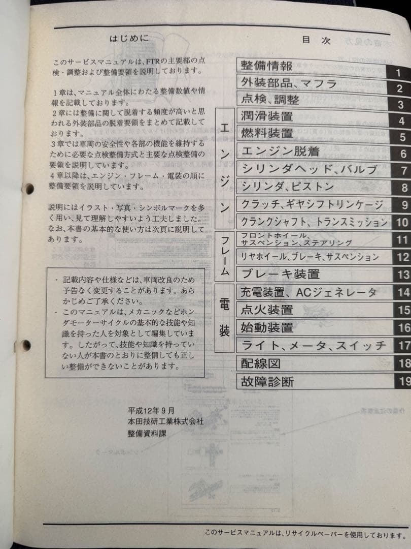 HONDA FTRサービスマニュアル　破れ無し