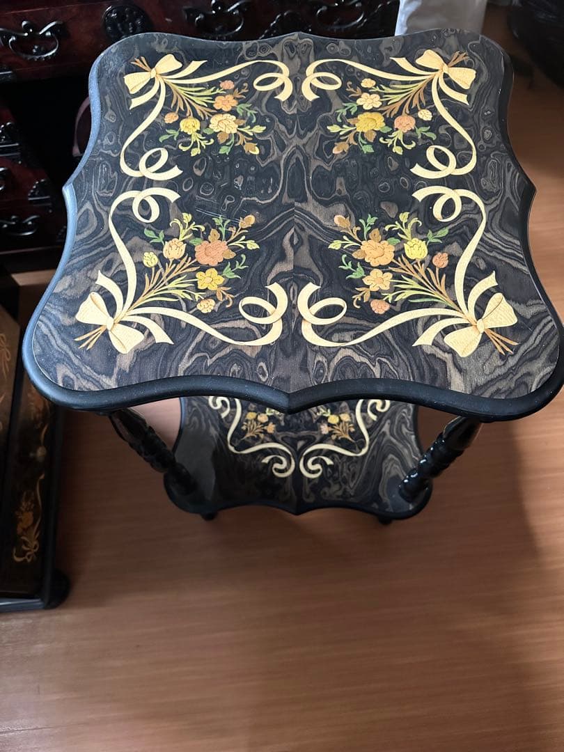 高級イタリア製 象嵌 2段飾り棚