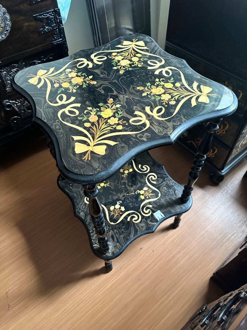 高級イタリア製 象嵌 2段飾り棚