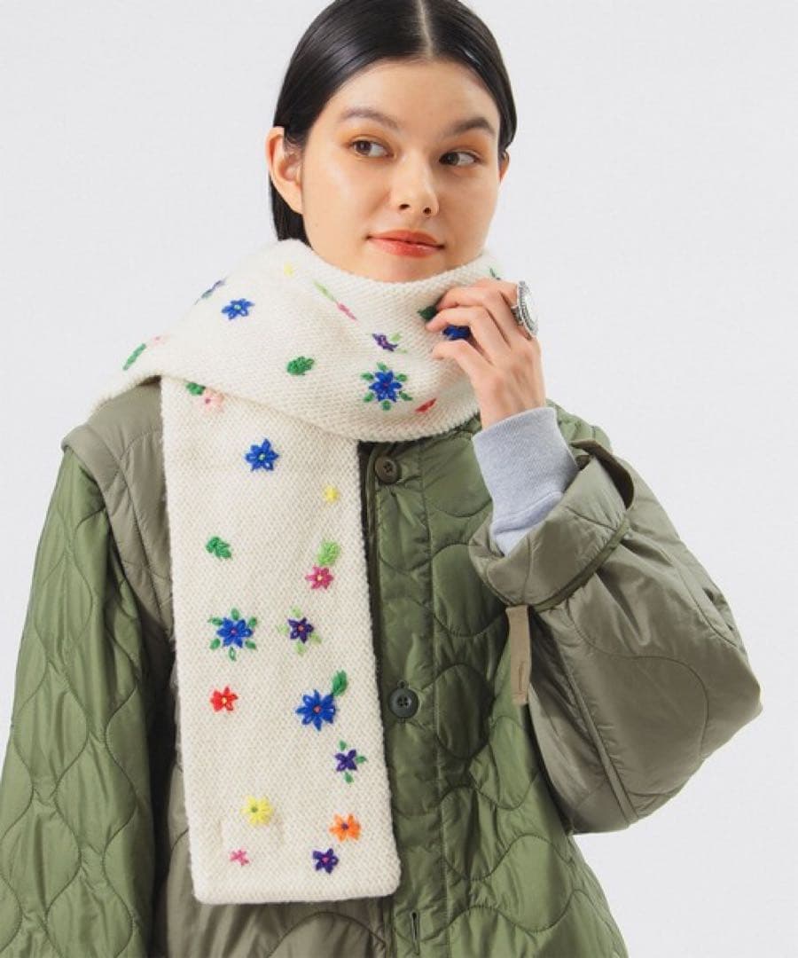 完売　BEAMS BOY 【ビームスの百名品】手編み フラワー刺繍 マフラー