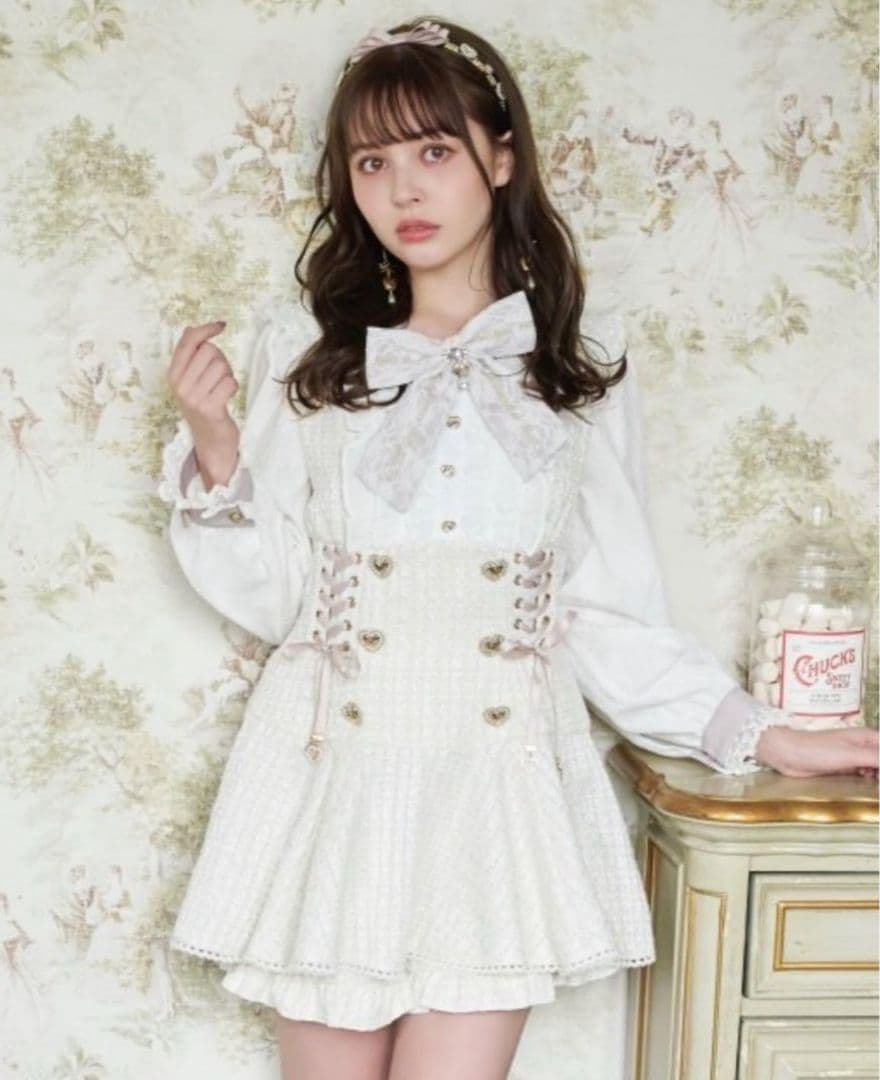 リズリサ メッセージリボンツイードセットアップ ホワイト 地雷系 LIZLISA