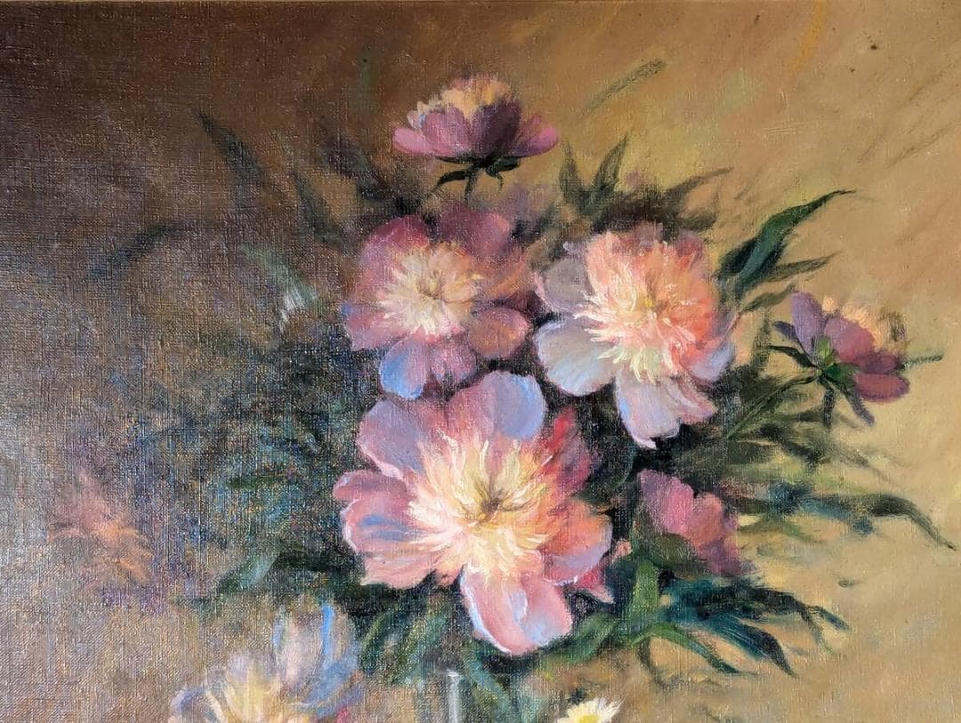 【真作】絵画　ヴィタリー・メドベデフ　油彩20号　鮮やかな静物画　V38