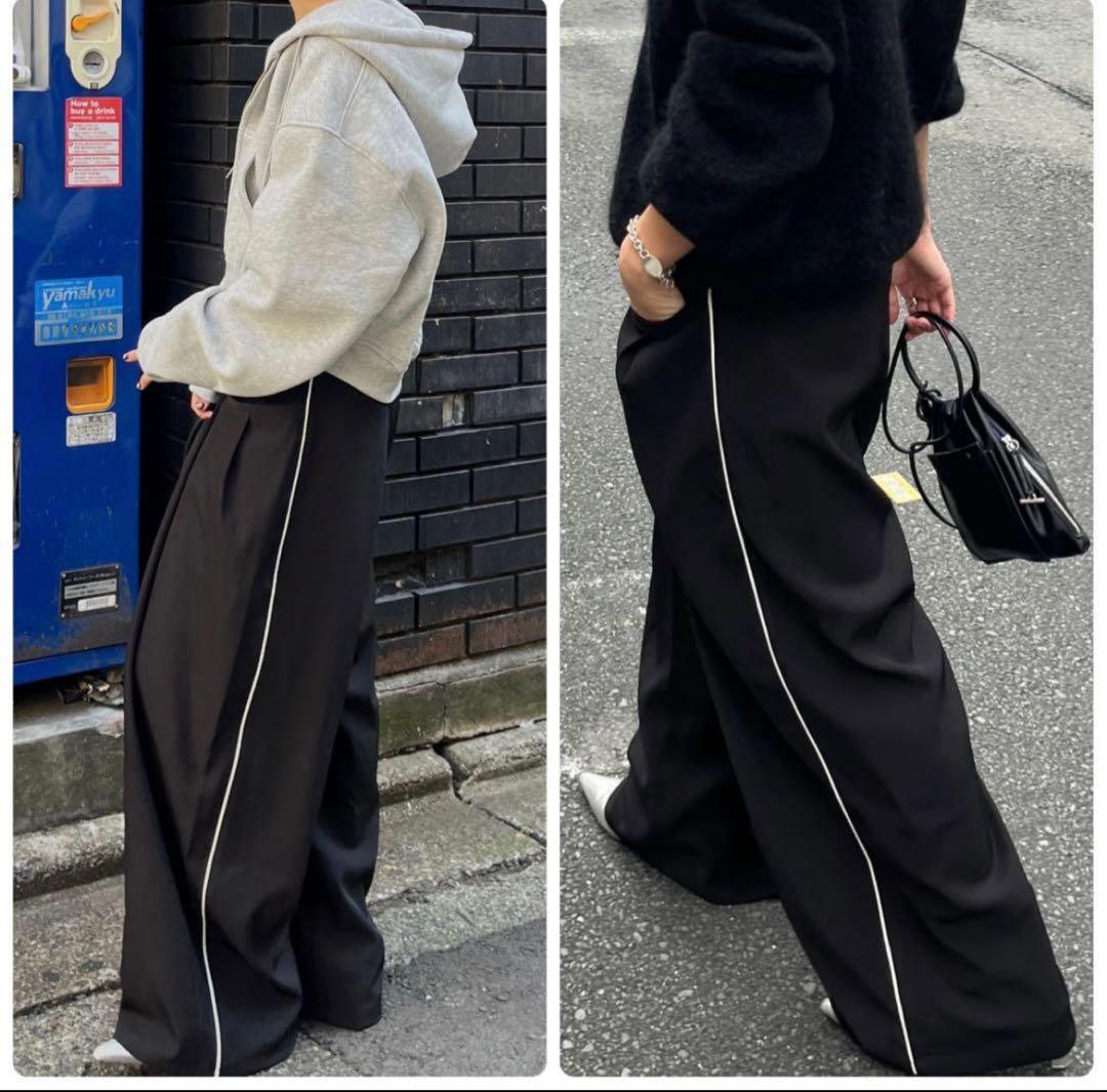 ♡完売美品efu LINE LOOSE TUCK PANTSワイドパンツ黒S