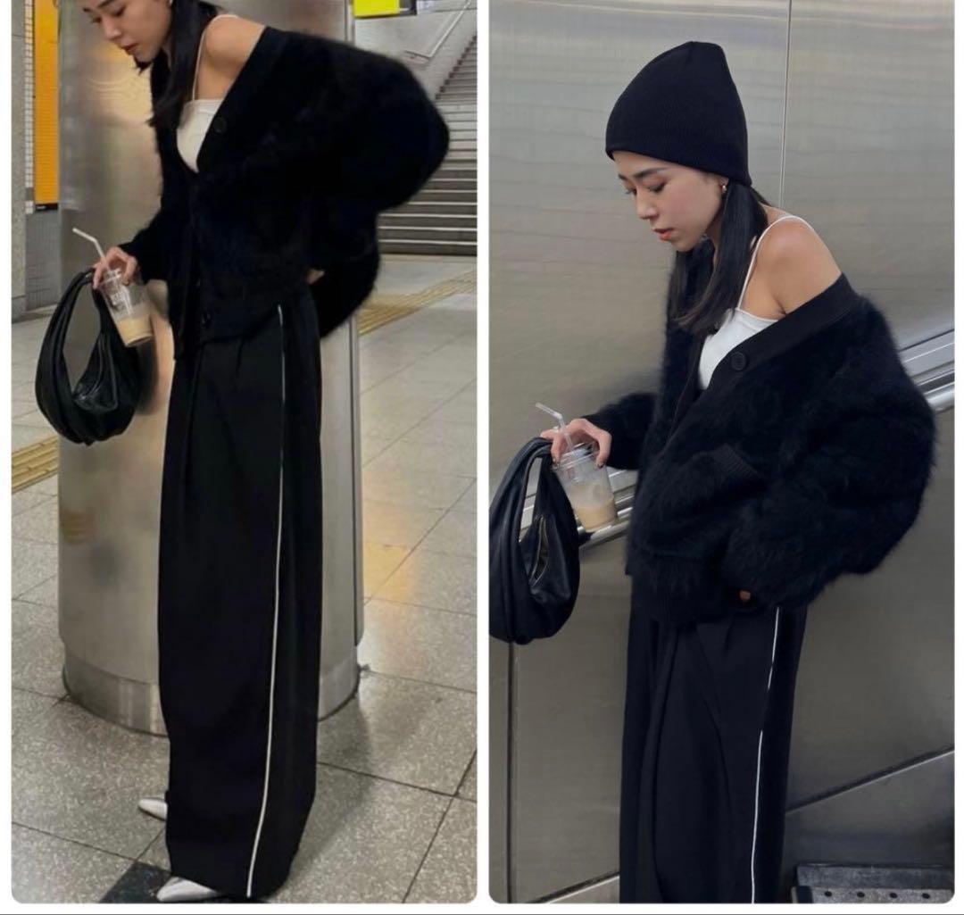 ♡完売美品efu LINE LOOSE TUCK PANTSワイドパンツ黒S