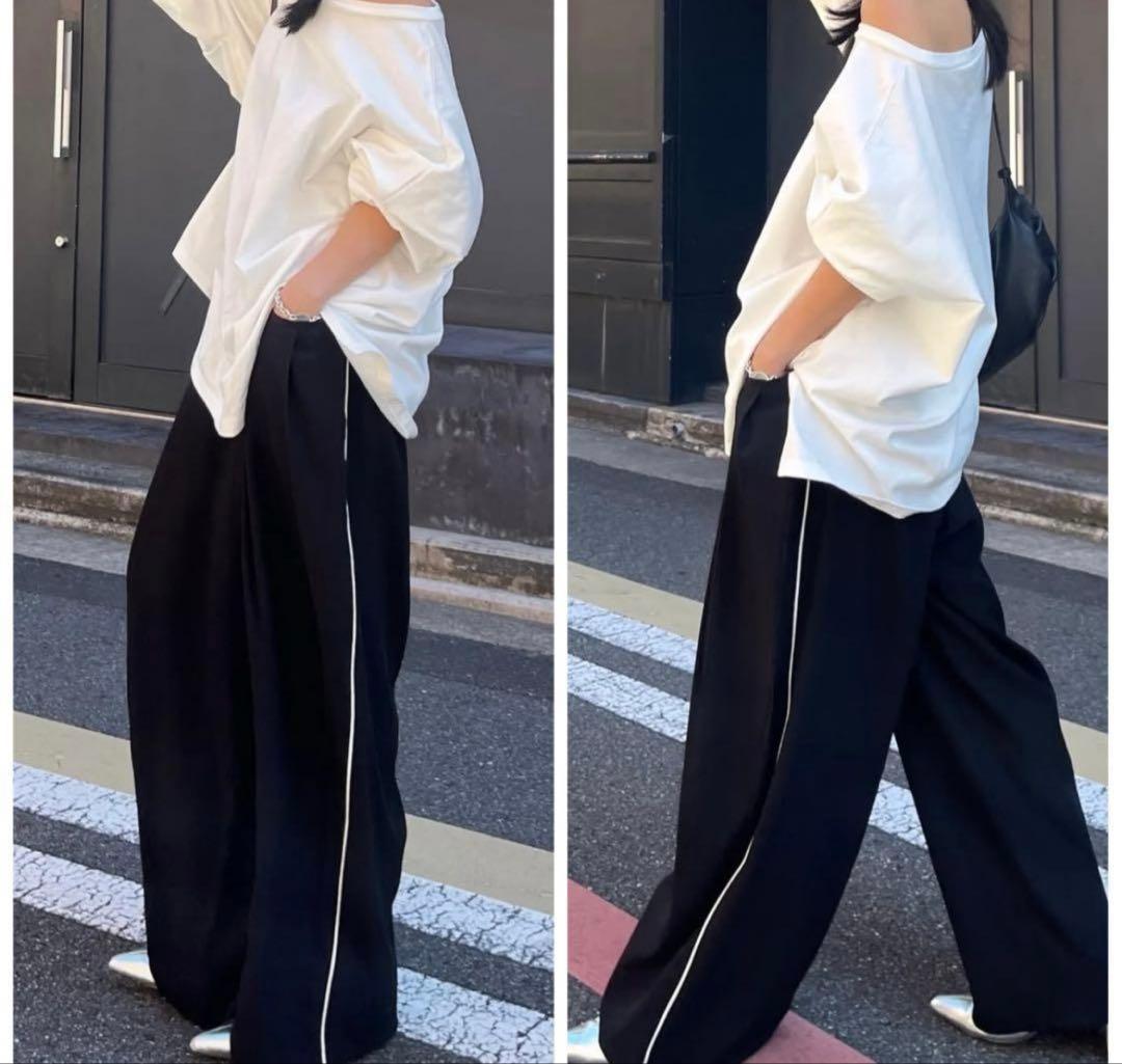 ♡完売美品efu LINE LOOSE TUCK PANTSワイドパンツ黒S