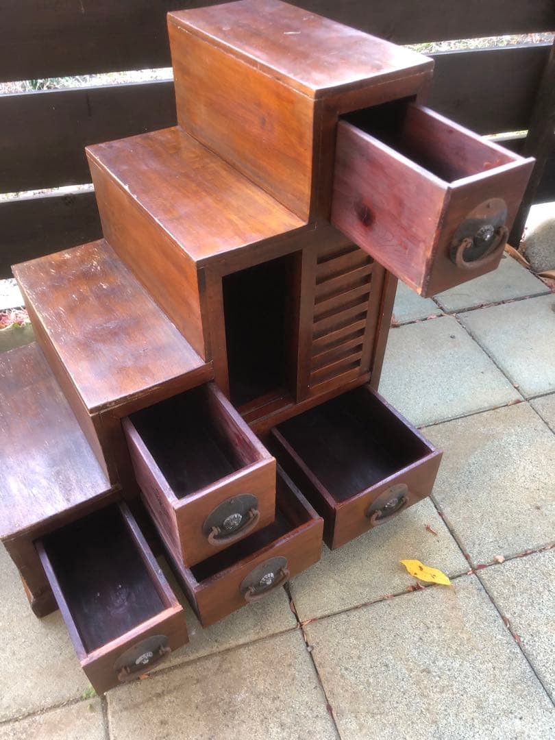 階段箪笥　両開き４段　昭和レトロ　古道具　アンティーク　骨董