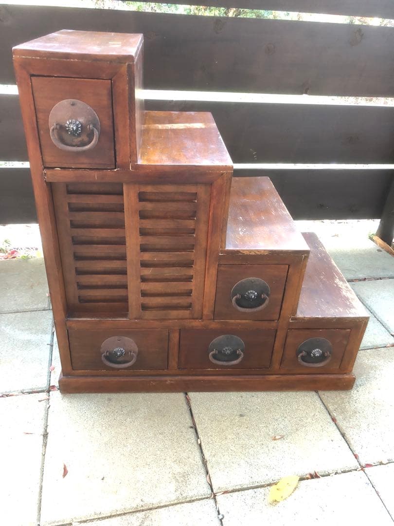 階段箪笥　両開き４段　昭和レトロ　古道具　アンティーク　骨董