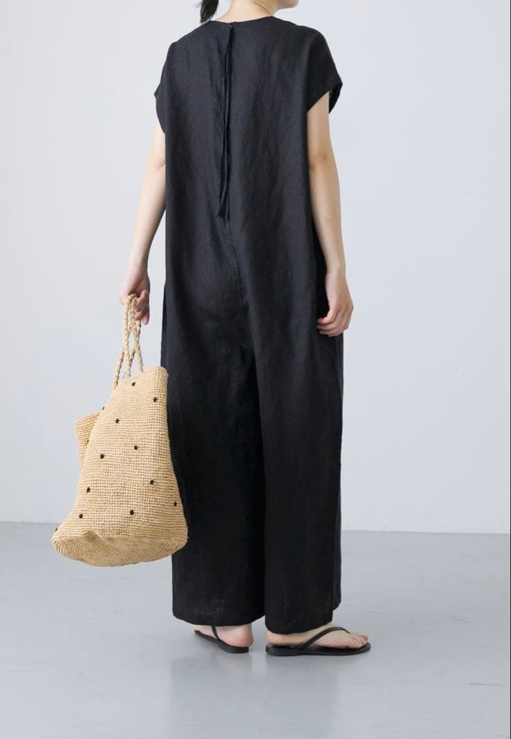 かぐれ　リネンオールインワン　ブラック