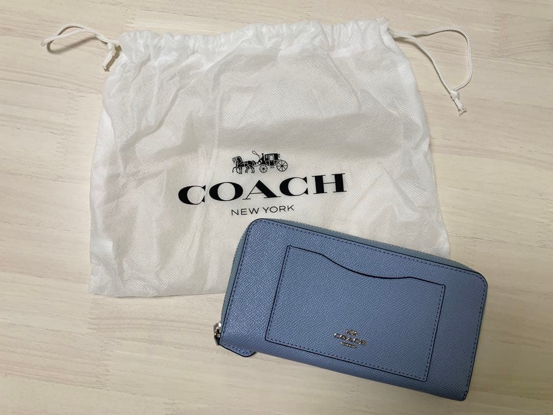 【新品未使用】COACH 長財布 ラウンドファスナー 水色 ブルー 箱 不織布袋