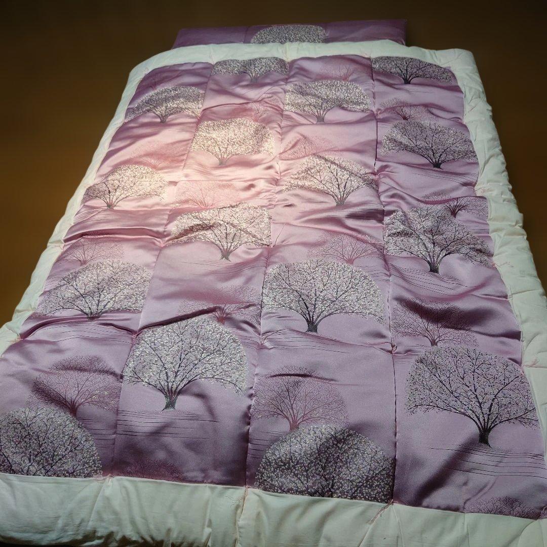 ピンク色 花の木模様 敷き掛け布団/和布団