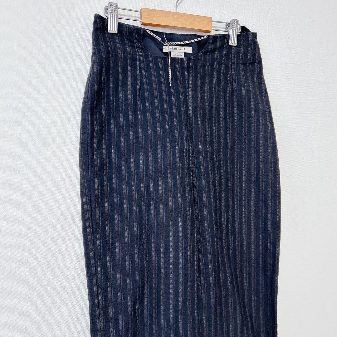 パロマウール ストレートパンツ ネイビー ストライプ S ストラップ付き