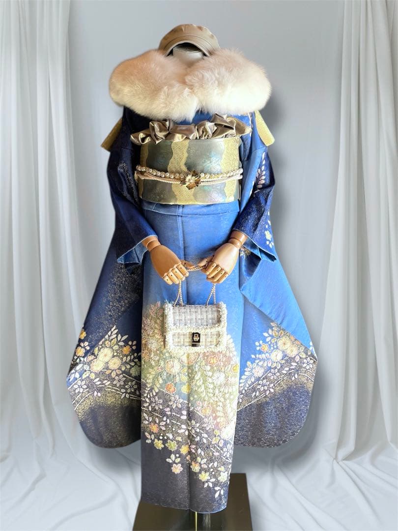 透明感抜群 翠山工房 やまとお誂え ファーショール付き 手絞り 振袖 フルセット