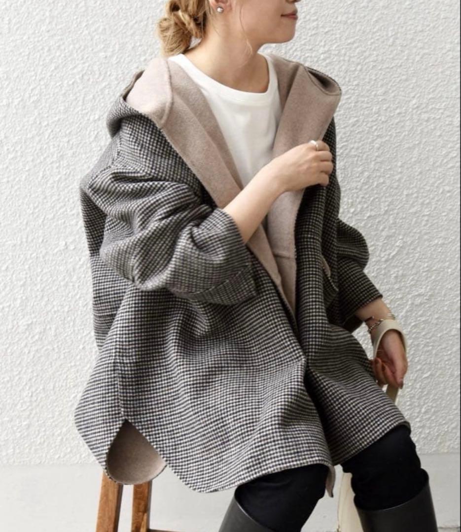 試着のみ★ SHIPS any　リバーフーデットミディコート　ベージュ