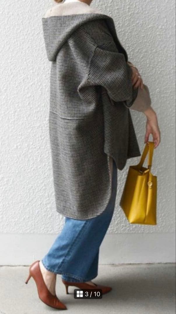 試着のみ★ SHIPS any　リバーフーデットミディコート　ベージュ