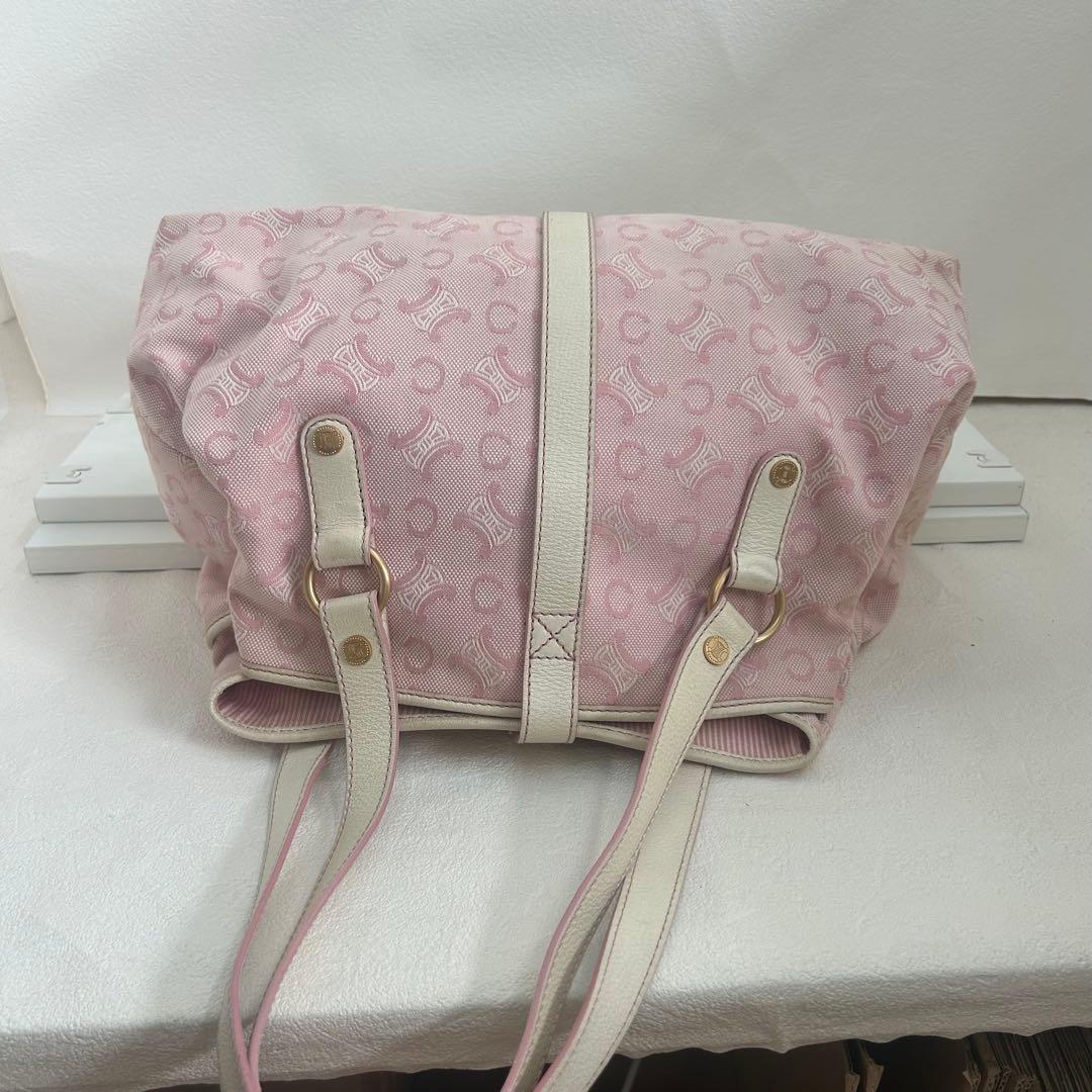 セリーヌ CELINE リリーCマカダムピンクキャンバス レザーハンドバッグ