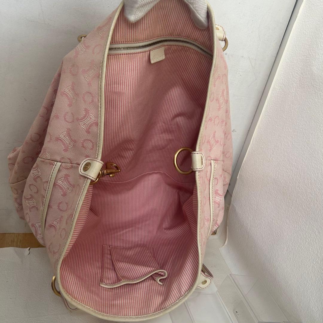 セリーヌ CELINE リリーCマカダムピンクキャンバス レザーハンドバッグ