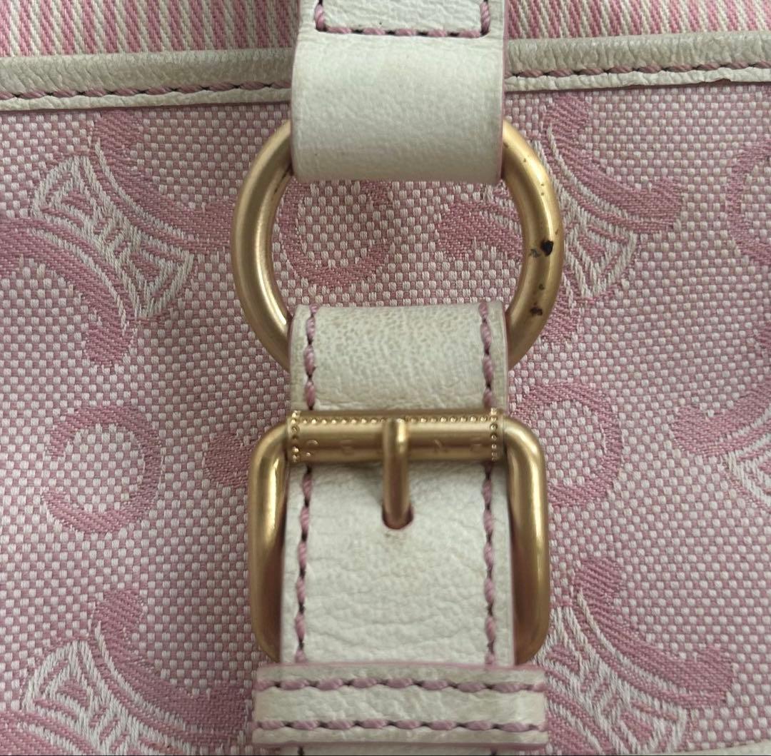 セリーヌ CELINE リリーCマカダムピンクキャンバス レザーハンドバッグ