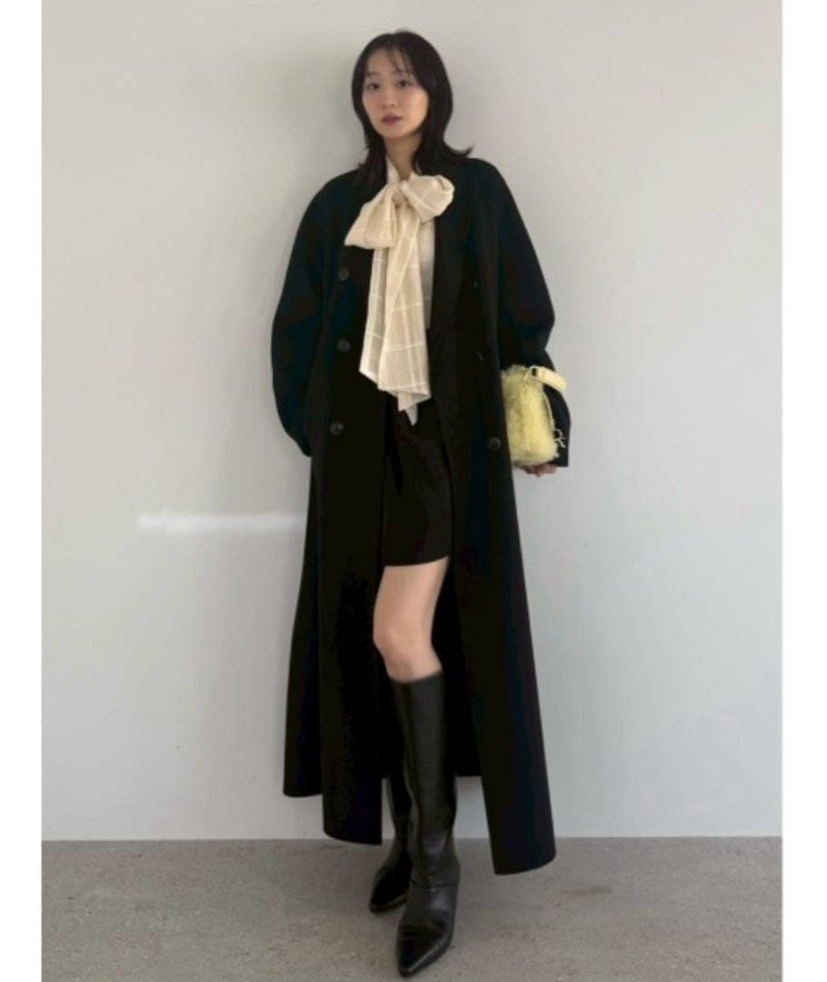 【極美品】FRAY I.D ウールリバーダブルブレストチェスターコート　ブラック