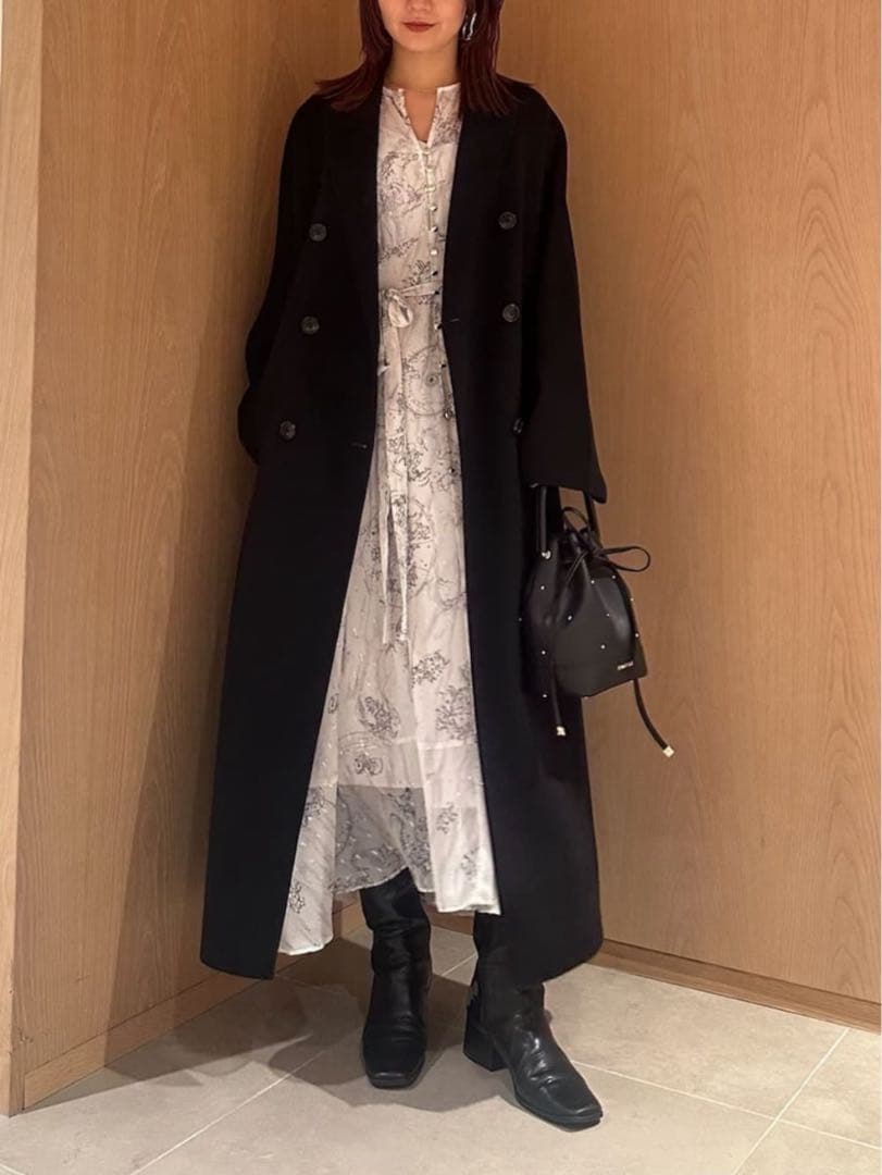 【極美品】FRAY I.D ウールリバーダブルブレストチェスターコート　ブラック