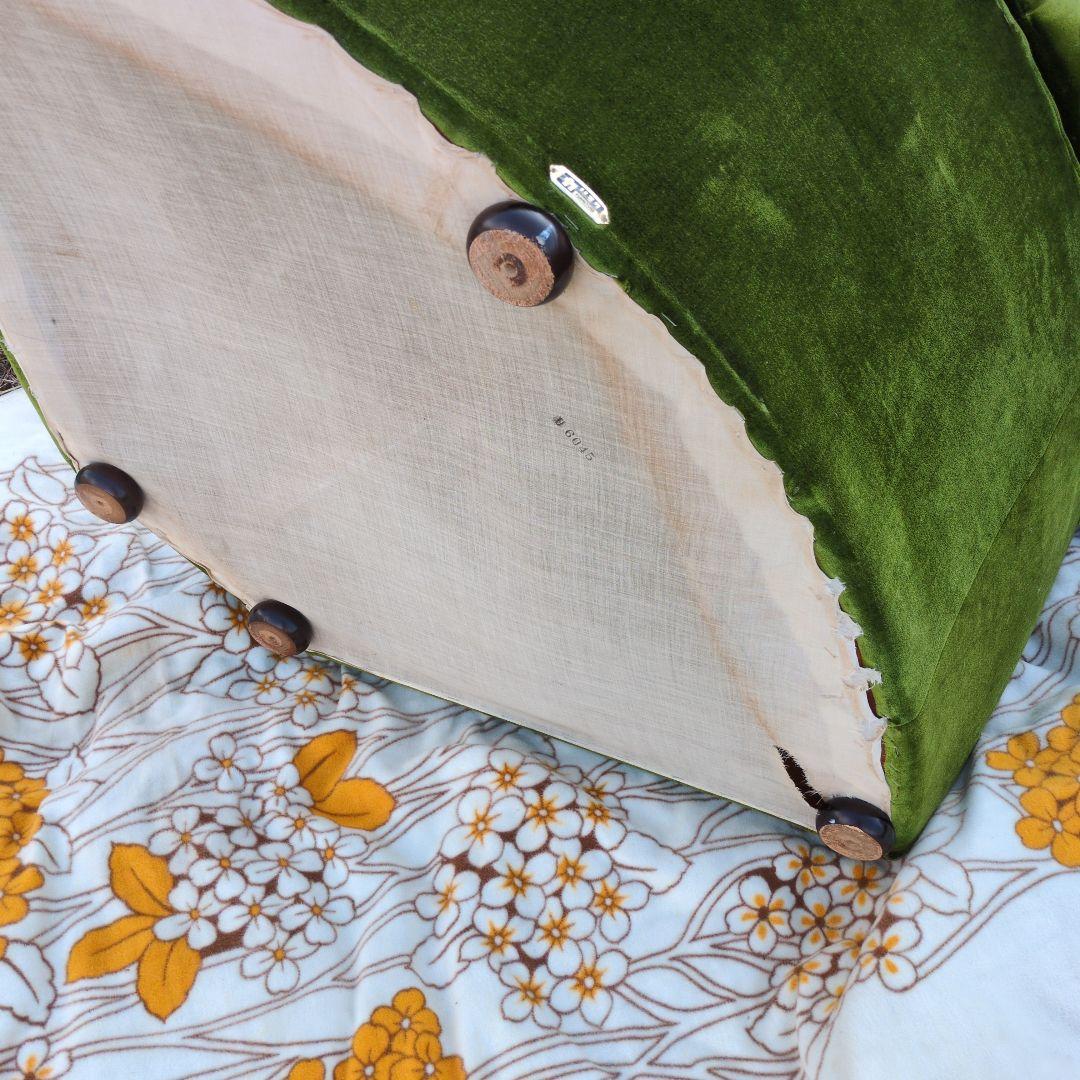 昭和レトロ オールド カリモク グリーン モケット コーナーソファ②ベルベット