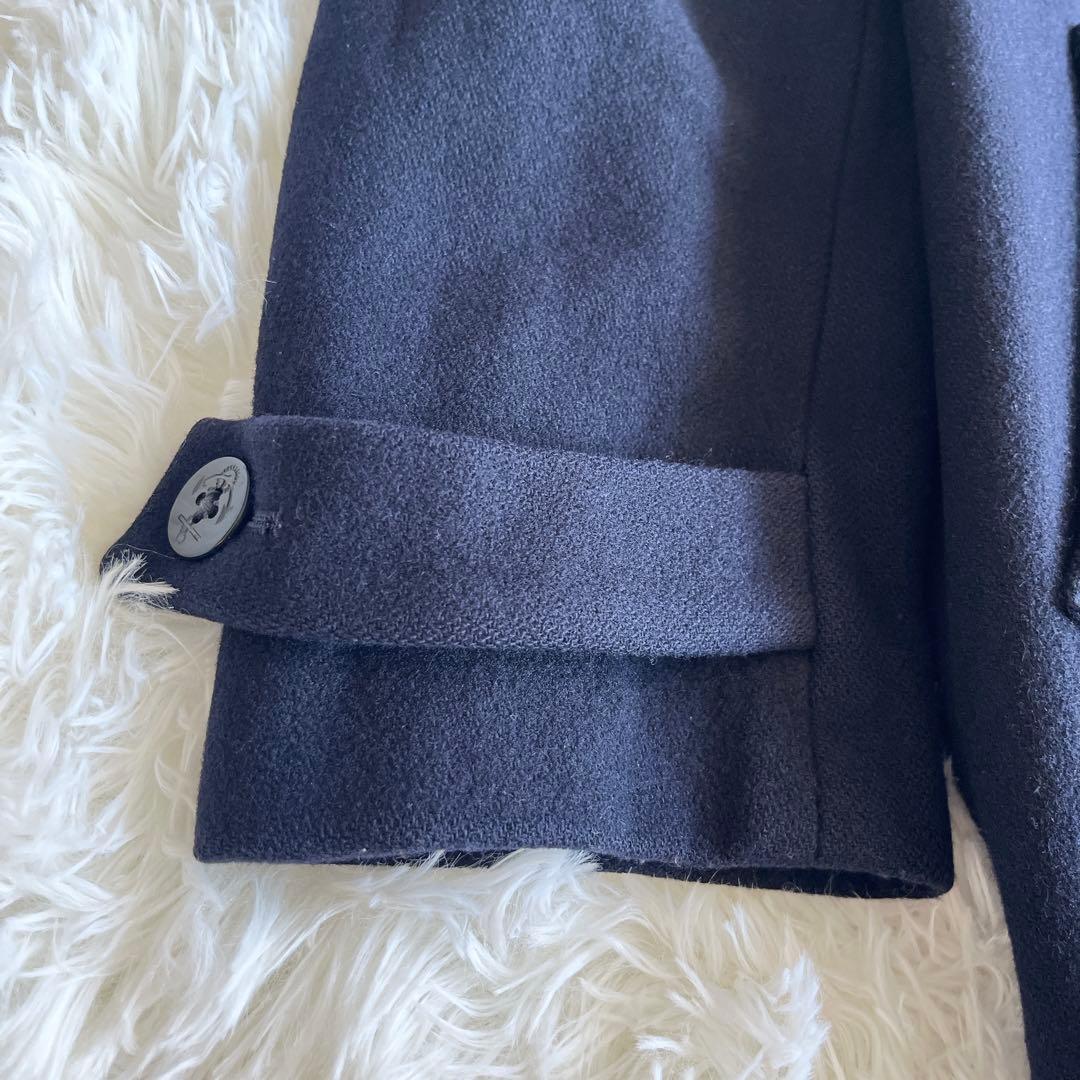 美品　バーバリー　ウールピーコート　中わたライナー付き　ノバチェック　ネイビー