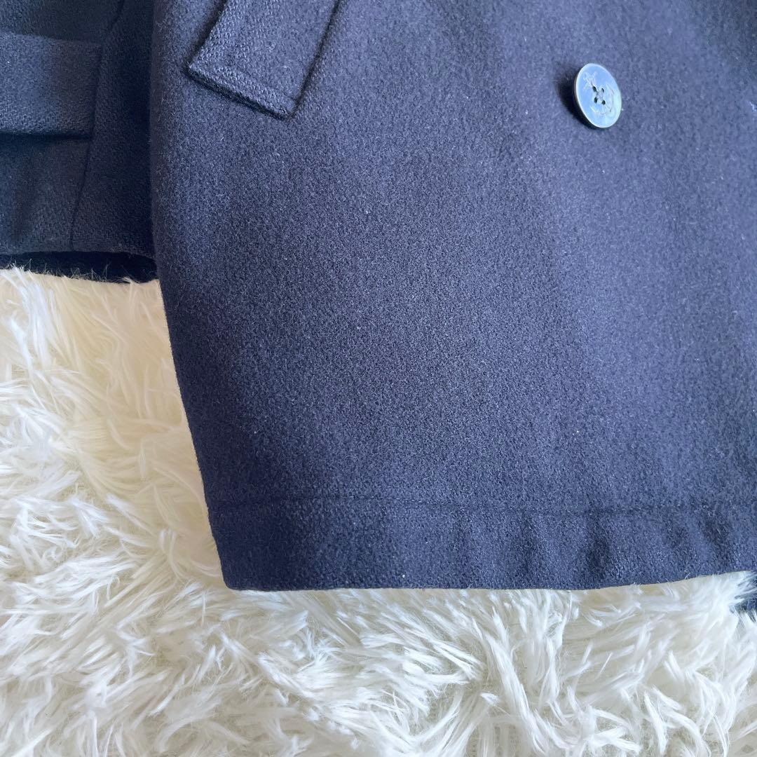 美品　バーバリー　ウールピーコート　中わたライナー付き　ノバチェック　ネイビー