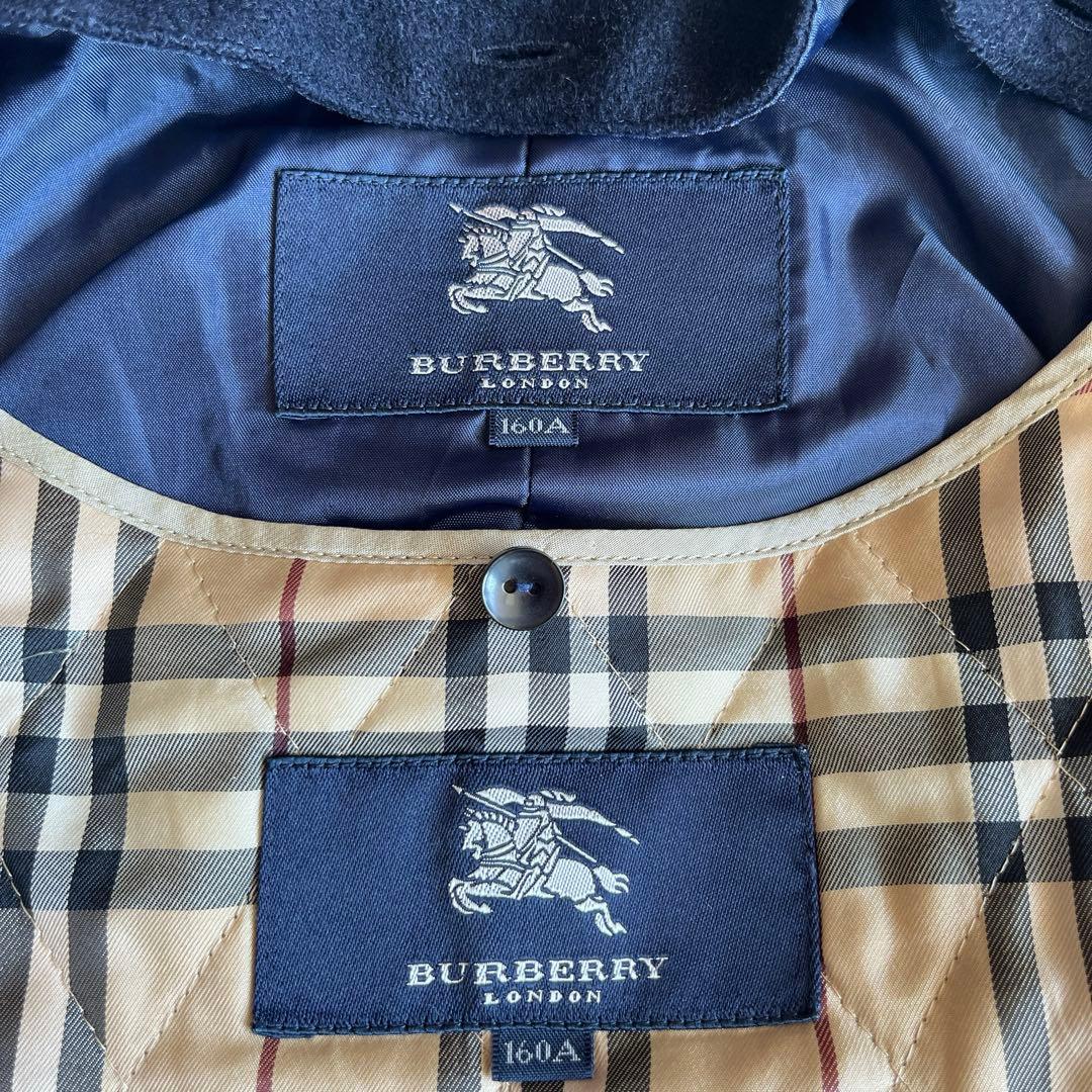 美品　バーバリー　ウールピーコート　中わたライナー付き　ノバチェック　ネイビー