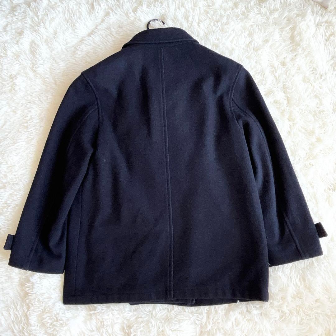 美品　バーバリー　ウールピーコート　中わたライナー付き　ノバチェック　ネイビー