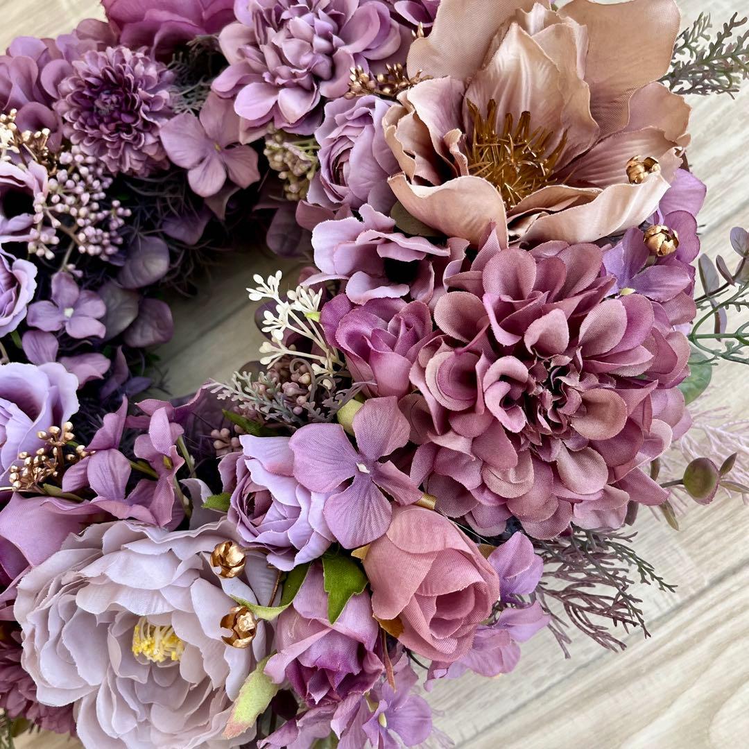 フラワーリース 春 母の日 お花 プレゼント アンティーク パープル ローズ