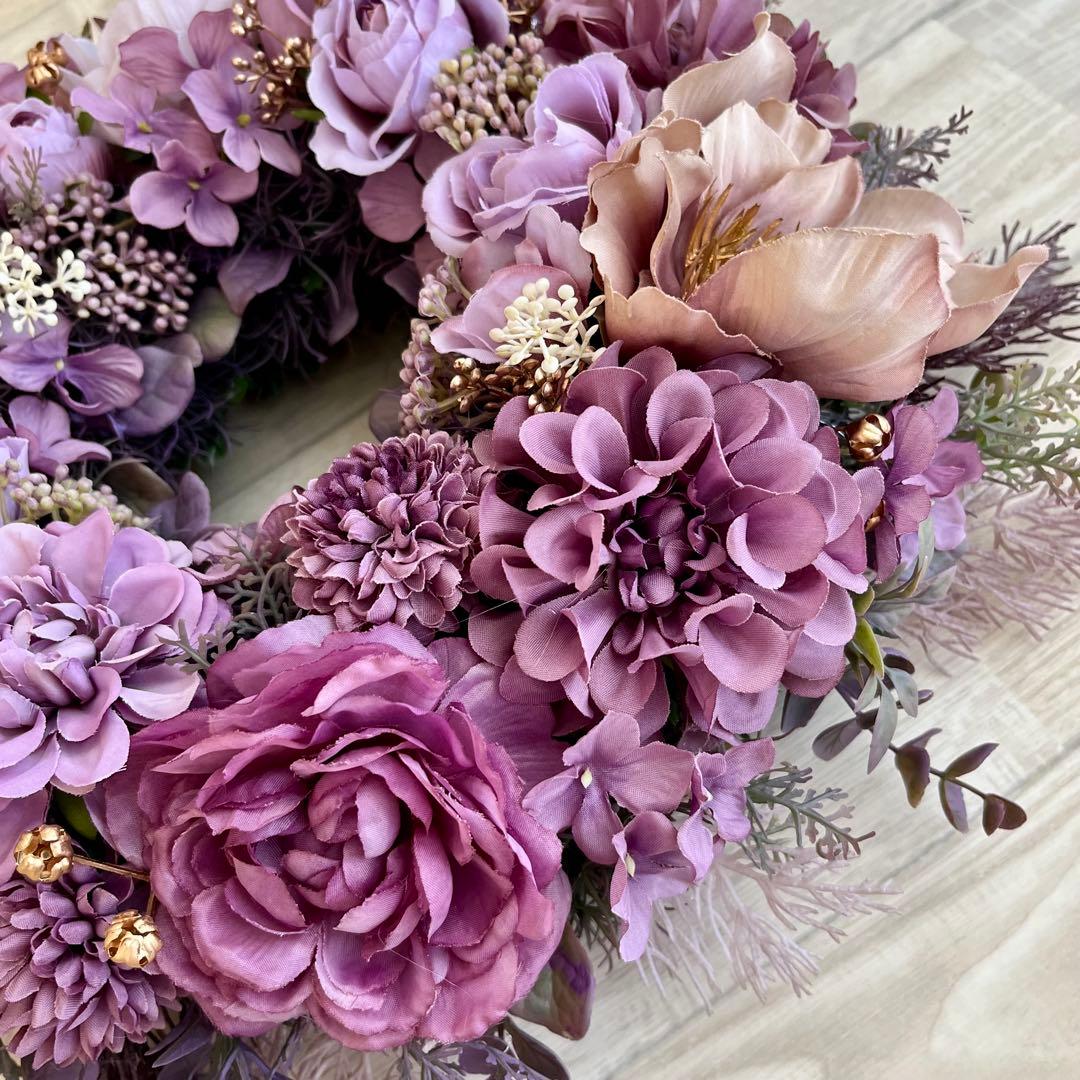 フラワーリース 春 母の日 お花 プレゼント アンティーク パープル ローズ