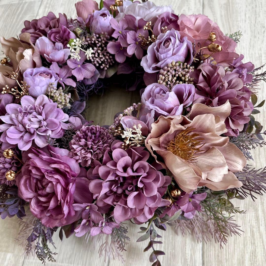 フラワーリース 春 母の日 お花 プレゼント アンティーク パープル ローズ