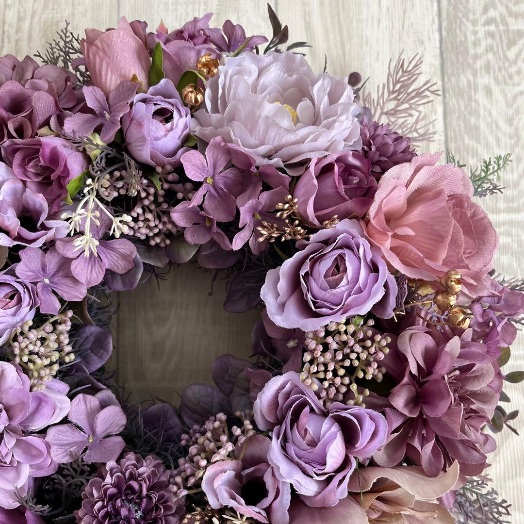 フラワーリース 春 母の日 お花 プレゼント アンティーク パープル ローズ