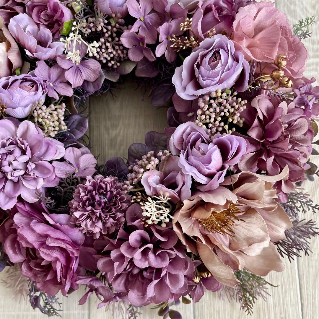 フラワーリース 春 母の日 お花 プレゼント アンティーク パープル ローズ