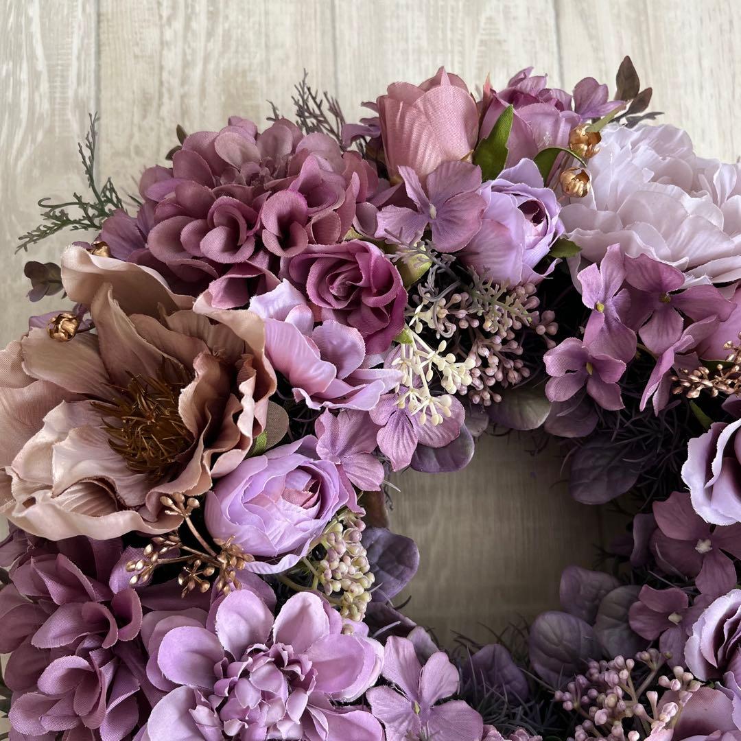 フラワーリース 春 母の日 お花 プレゼント アンティーク パープル ローズ