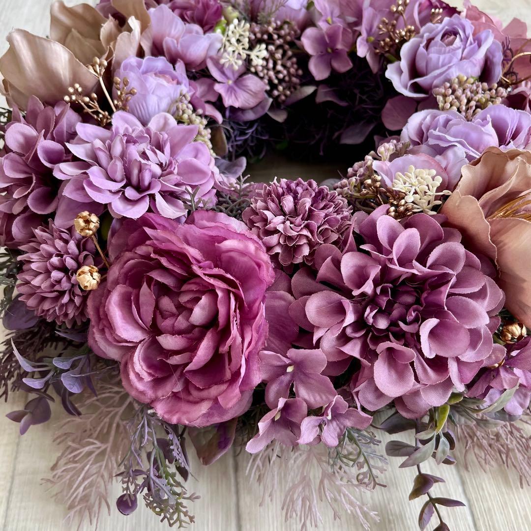 フラワーリース 春 母の日 お花 プレゼント アンティーク パープル ローズ