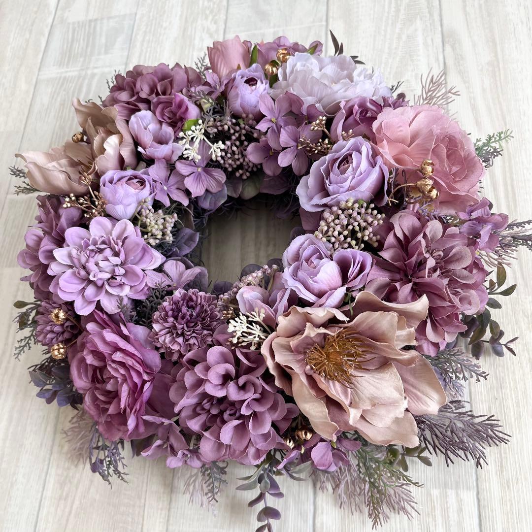 フラワーリース 春 母の日 お花 プレゼント アンティーク パープル ローズ