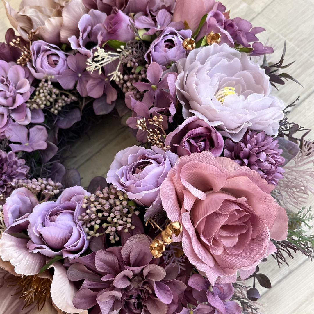 フラワーリース 春 母の日 お花 プレゼント アンティーク パープル ローズ